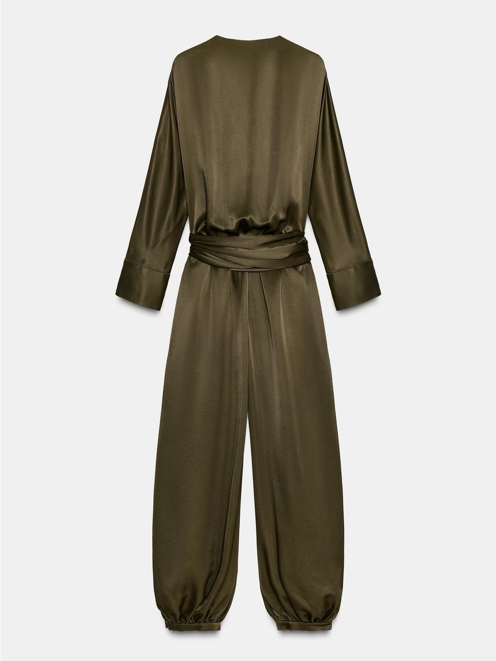 NWT. Zara ZW Collection Dark Khali Satin Effect Long Bloomer Jumpsuit. Size L. - Picture 11 of 15